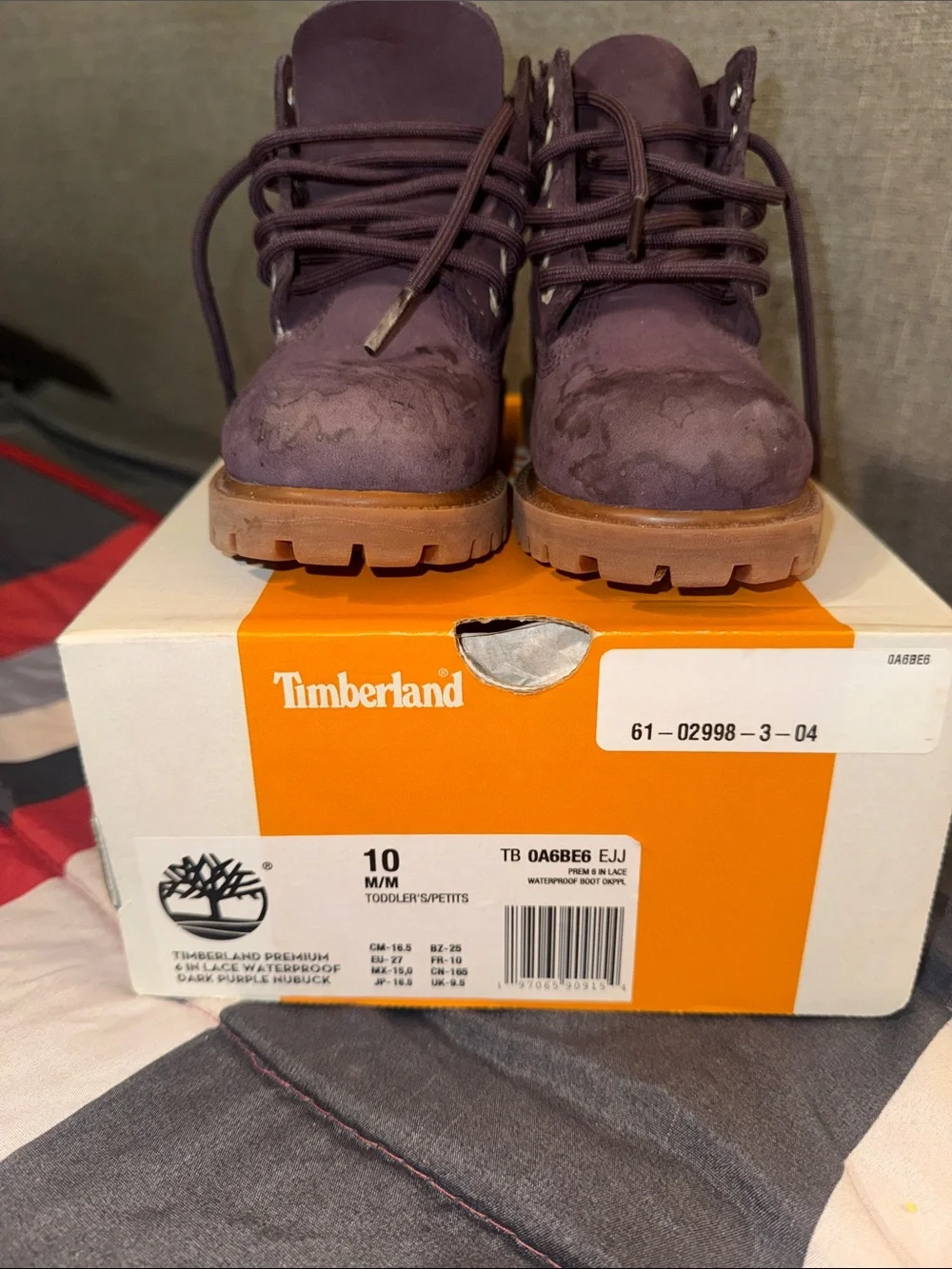 Timberland Kids Purple Nubuck Lace-Up Boots with Tan Lug Sole